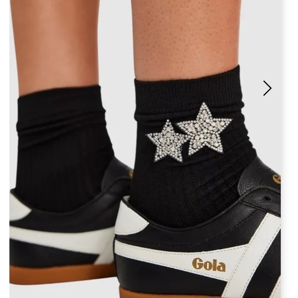 NEW Womens Star Embellished Crew Socks - Black,Tan,Pink,Gray,White, Burgundy